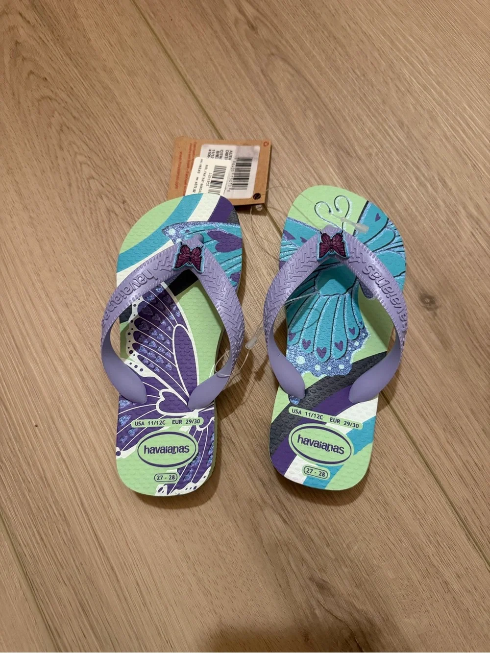 Havaianas Girls Fantasy Lilac Butterfly Flip Flops - Purple/Green